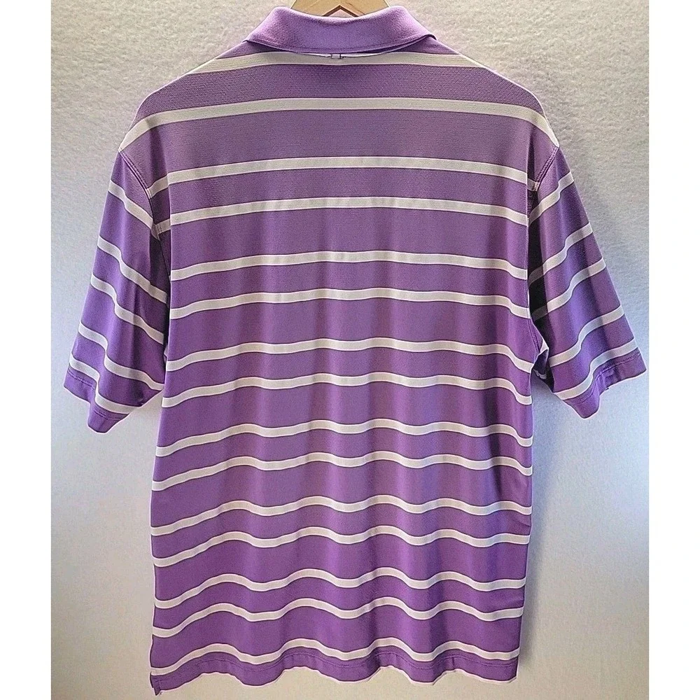 Nike Dri-Fit Golf‎ Shirt Mens L Purple Striped Short Sleeve Outdoor Athleisure